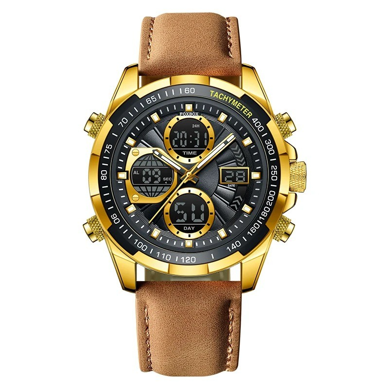 Foxbox Analog Digital Electronic Leather Fashion Luxury Casual Sports Waterproof Men's Watches (FB0080)