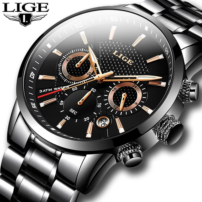 LIGE 9866B Mens Watches Top Luxury Brand Business Quartz Watch Men Military Sports Waterproof Dress Wristwatch