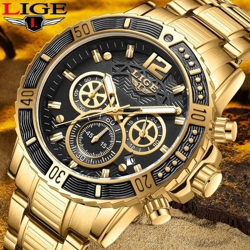 LIGE 8990 Mens Watches Top Luxury Brand Waterproof Sport Wrist Watch Chronograph Quartz Military Genuine Full Steel Relogio Masculino