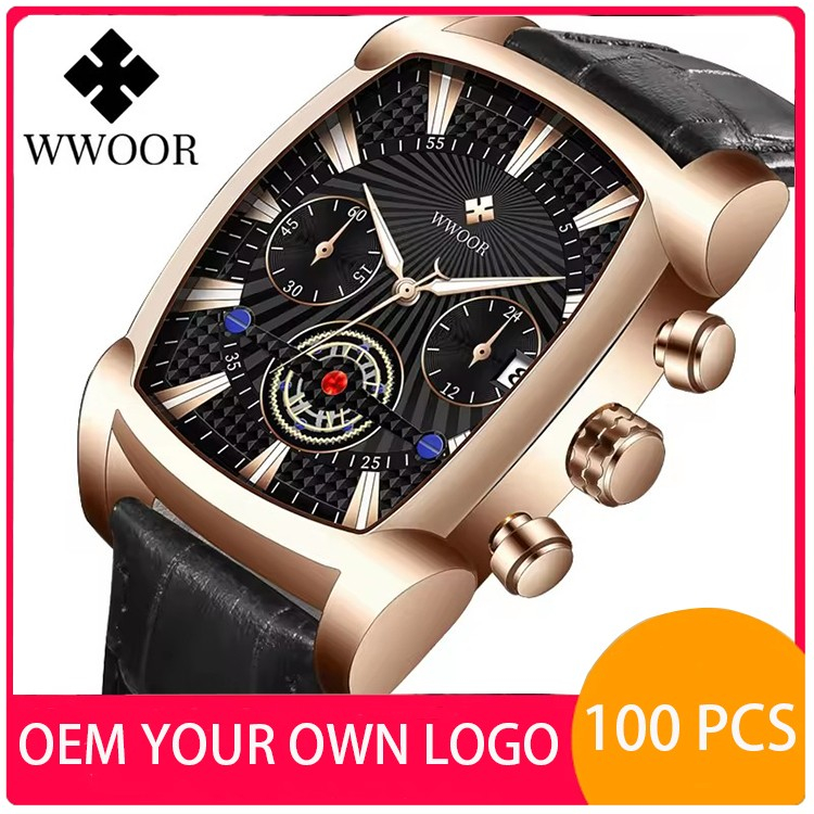 Wwoor 8843 High Quality Business Genuine Leather Tonneau Watch
