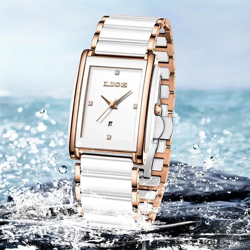 LIGE-89156 Ladies Watch Waterproof Fashion Creative Square Siramic Watch